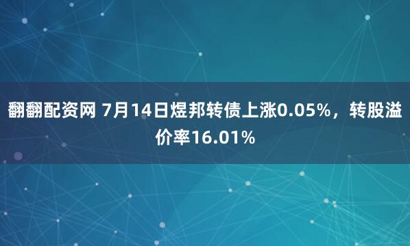 翻翻配资网 7月14日煜邦转债上涨0.05%，转股溢价率16.01%
